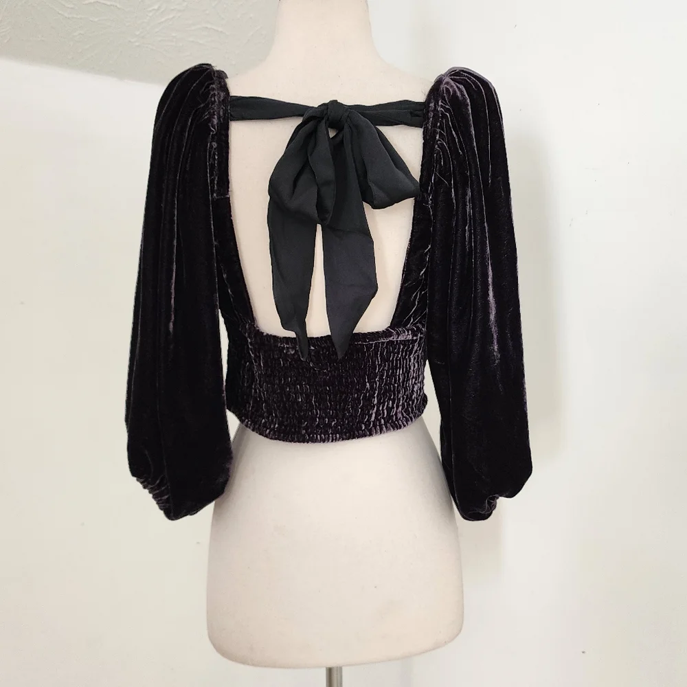 Free People Marie Velvet Open Back Cropped Top - Picture 4 of 11